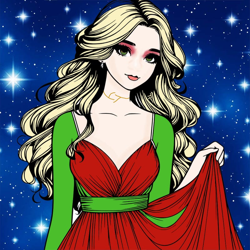 realistic girl in flowy silky prom dress