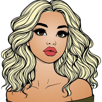 realistic girl with wavy hair and lips