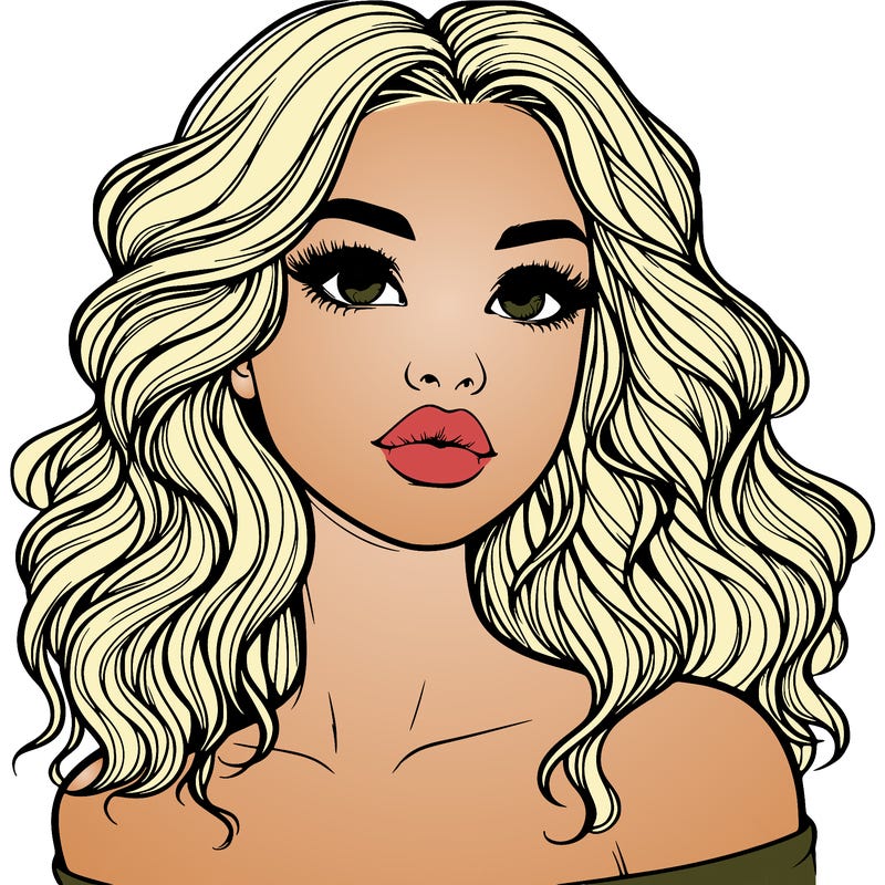 realistic girl with wavy hair and lips