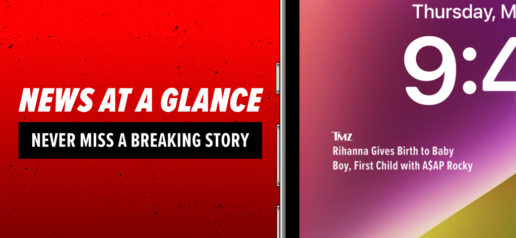 TMZ - TMZ app breaking news notification on an iPhone lock screen showing a celebrity headline.
