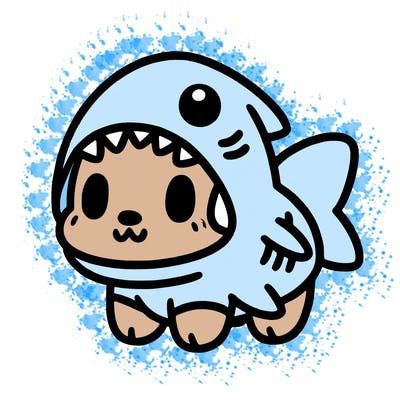 cute dog wearing a shark costume