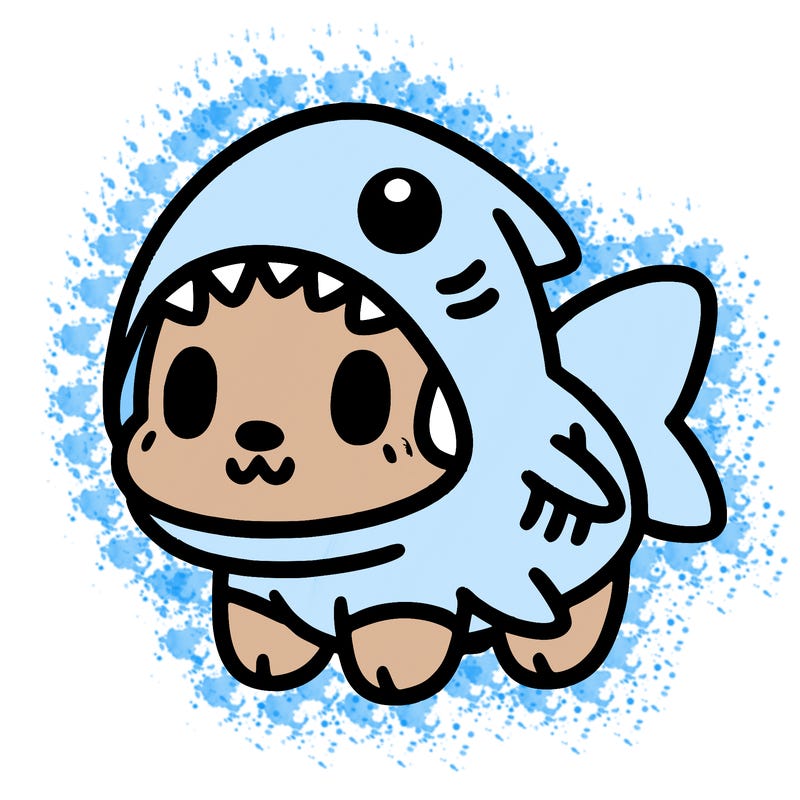 cute dog wearing a shark costume