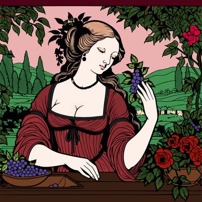 renaissance style realistic beautiful woman in a garden