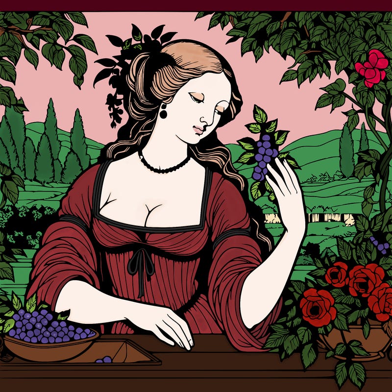 renaissance style realistic beautiful woman in a garden