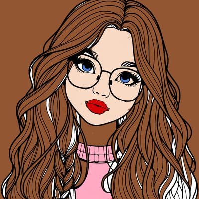 girl with long hair and freckles and glasses realistic