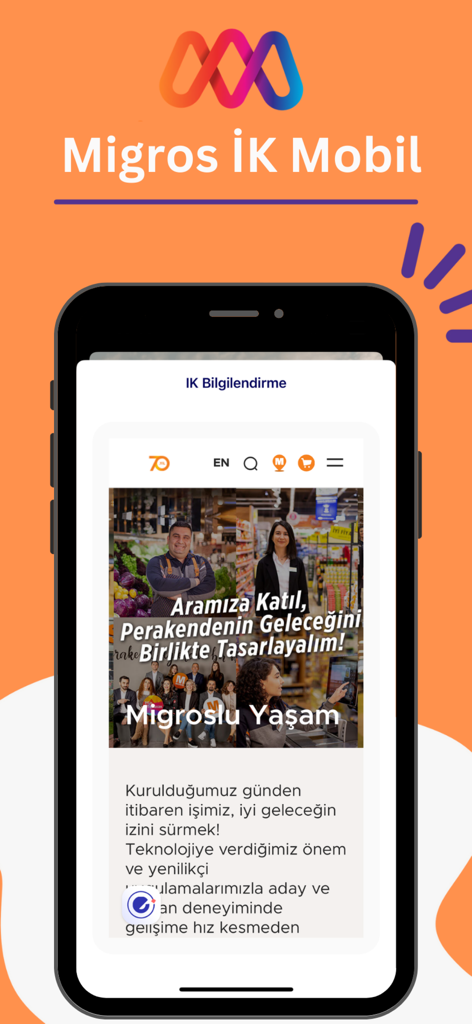 Migros IK Mobil human resources application interface on a smartphone screen