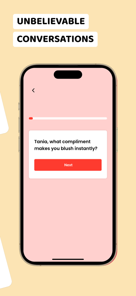 Bae: Couple game - Bae app interface showing a romantic conversation starter question for couples