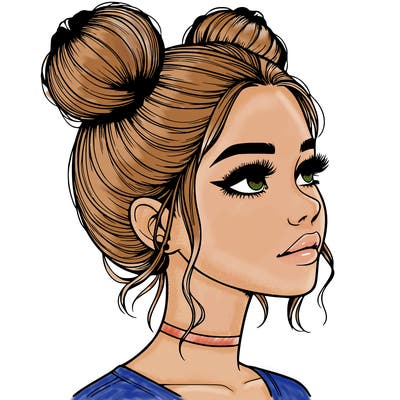 realistic girl with buns on the top of her head