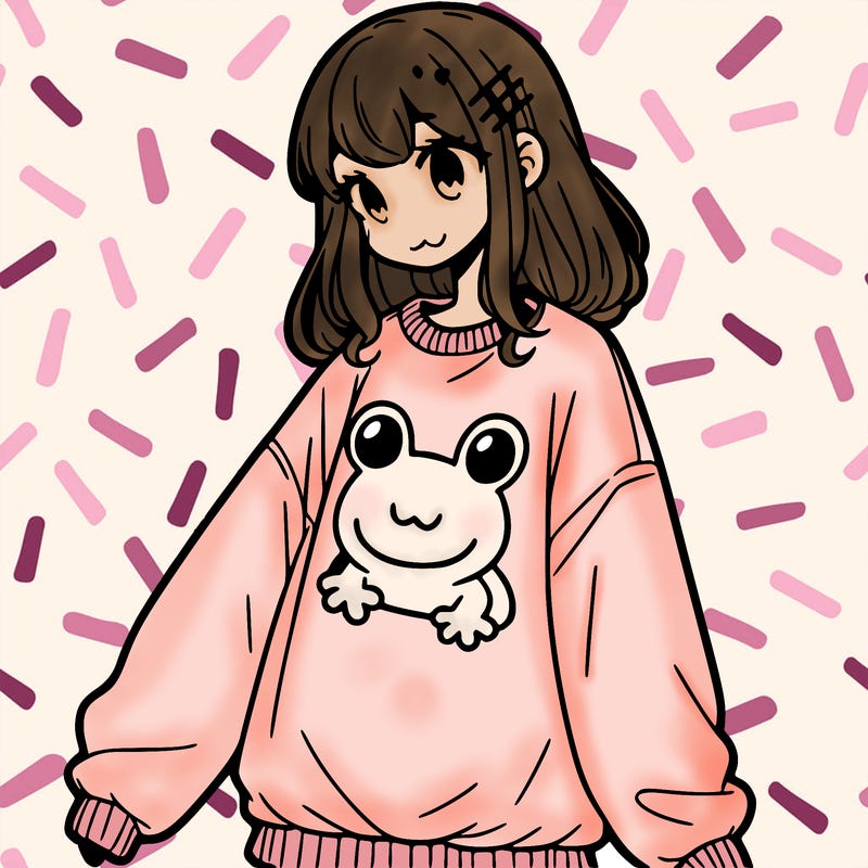 girl wearing frogging sweatshirt