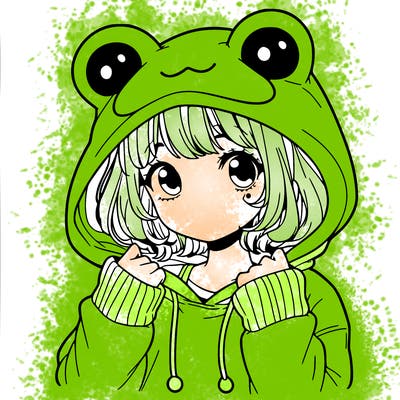 a cute teenage girl wearing a frog hoodie