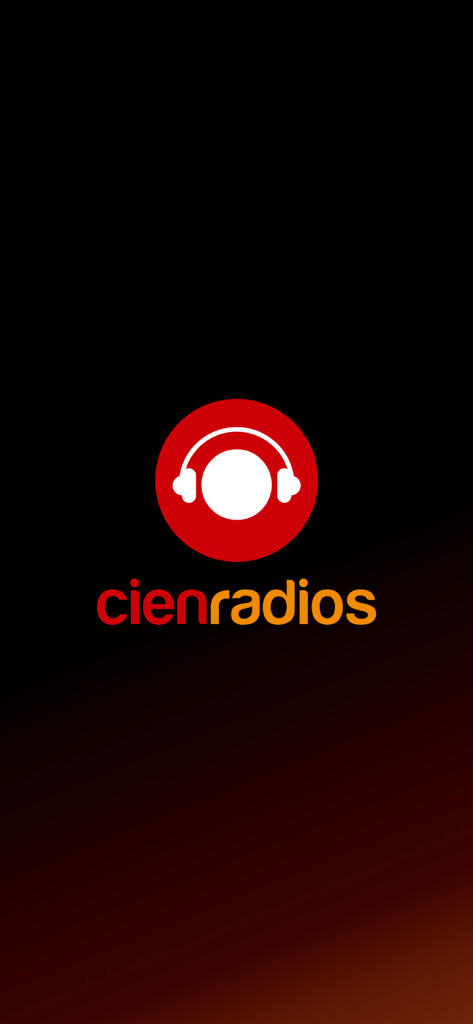 Cienradios - Logo de la aplicación móvil Cienradios con un ícono de auriculares en un círculo rojo sobre un fondo negro