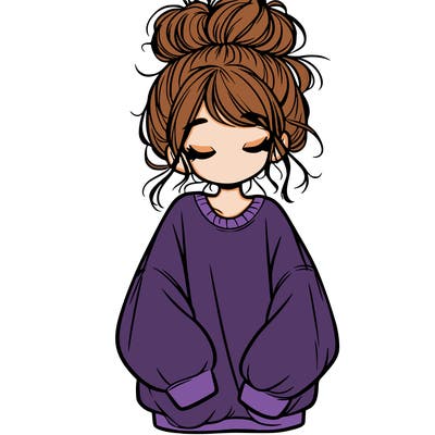 girl with baggy sweatshirt and messy bun