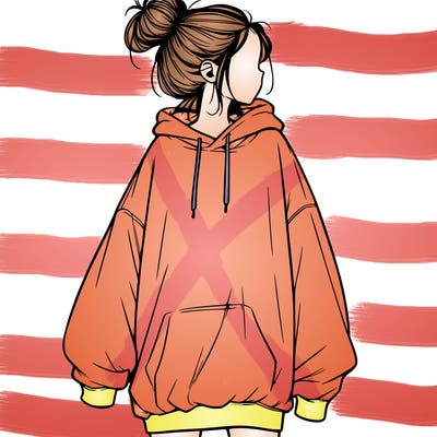 realistic girl with a oversized sweatshirt on and a bun
