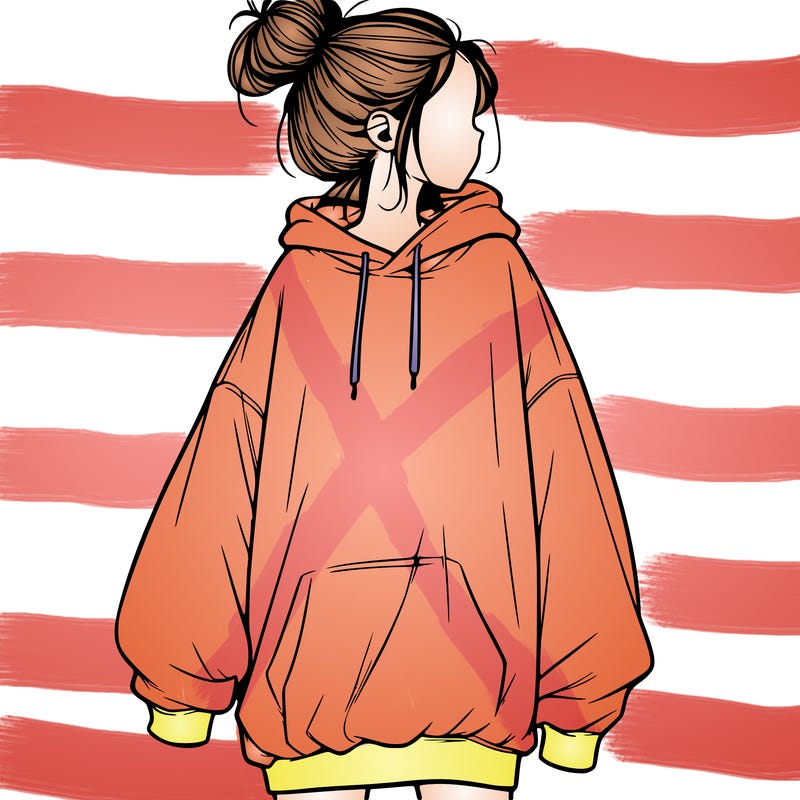 realistic girl with a oversized sweatshirt on and a bun