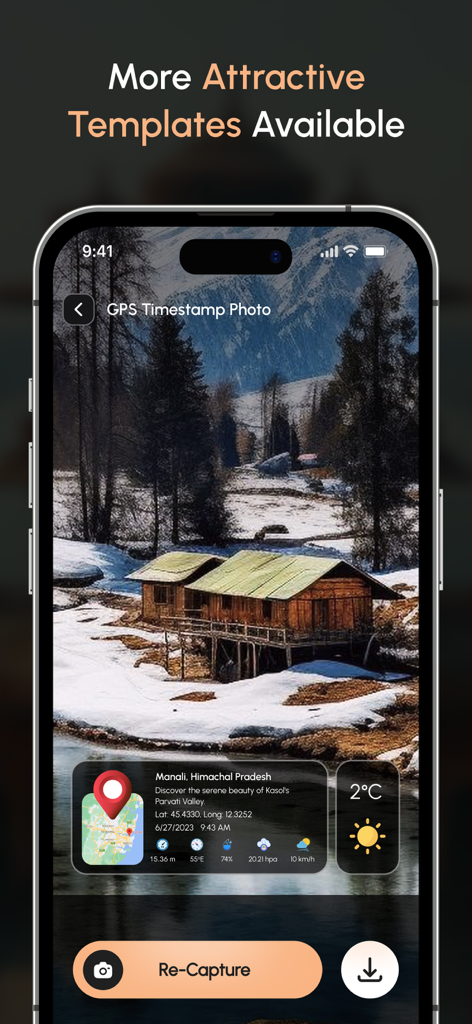 GPS Map Camera Geotag Location - GPSカメラインターフェース、位置座標と天気情報が付いたジオタグ付き写真を表示