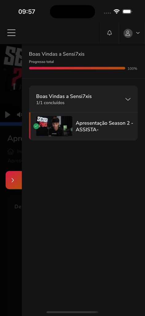 Sensi7xis - Panel de bienvenida de la aplicación móvil Sensi7xis con un video de presentación de juegos para la Temporada 2.
