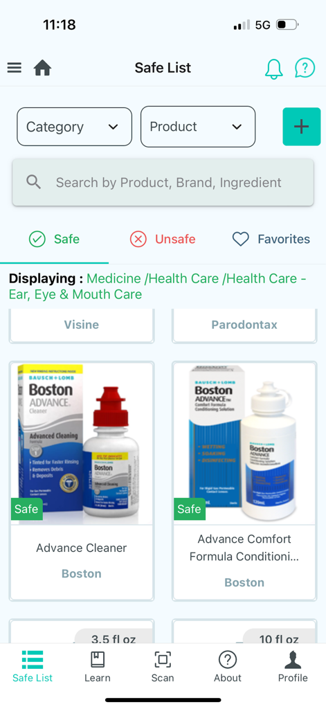 ACDS CAMP - ACDS CAMP app interface displaying a personalized list of safe healthcare products for patients with allergies