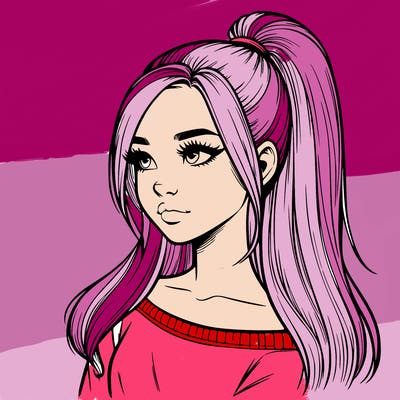 realistic girl with a high ponytail