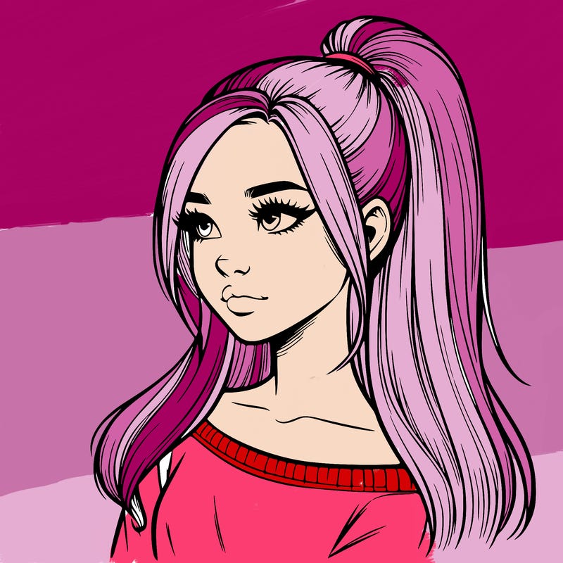 realistic girl with a high ponytail