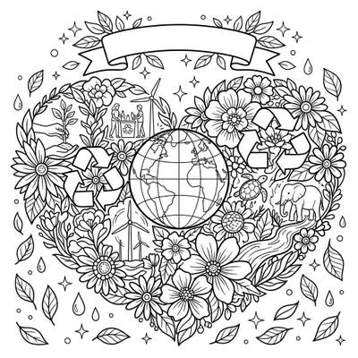 Immerse yourself in nature's beauty and environmental awareness with this stunning floral heart coloring page. Perfect for celebrating Earth Day, it beautifully intertwines blooming flowers with symbols of global protection and conservation.