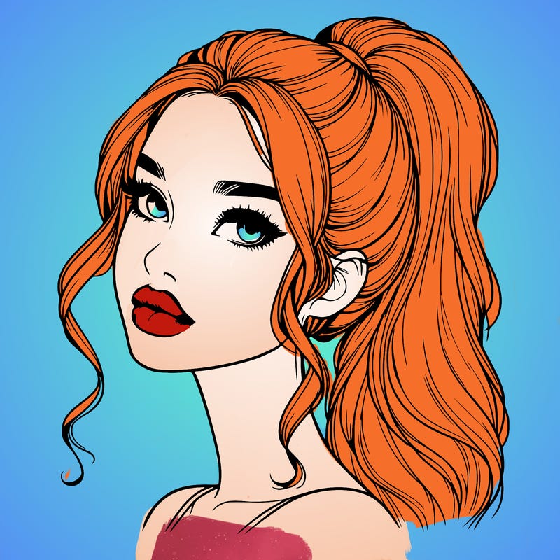 realistic girl with a ponytail on her hair and lips