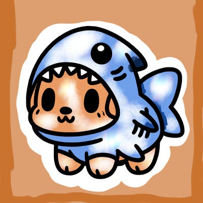 cute dog wearing a shark costume