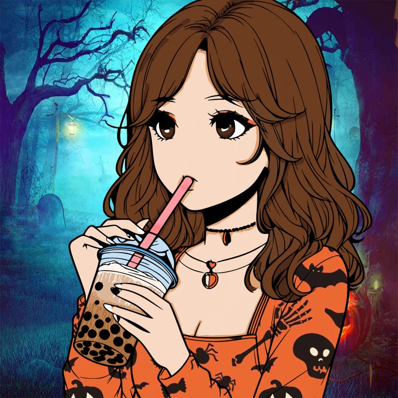 realistic girl drinking boba tea