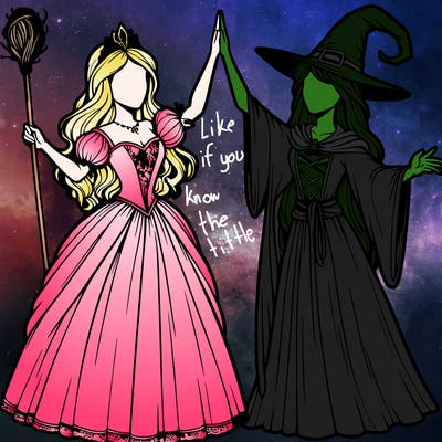 detailed realistic split of a princess and a witch