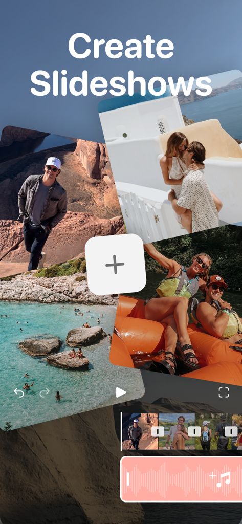 Vixer: AI Video Editor & Maker - Vixer app interface showing how to create slideshows with travel photos and music integration