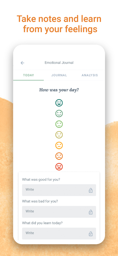 Schermata dell'app Cingulo che mostra un diario emotivo con una scala dell'umore e domande di riflessione.