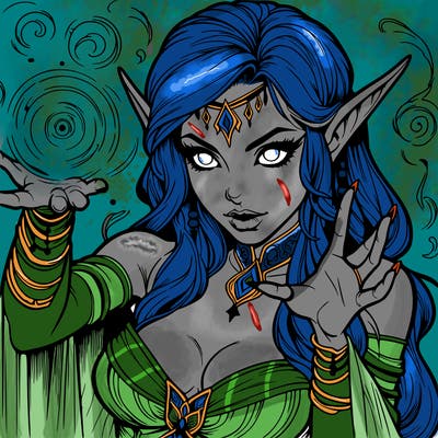 realistic scary beautiful elf sorceress casting spell