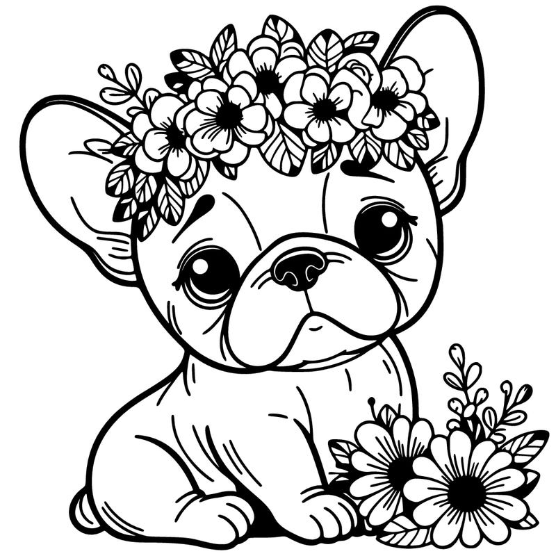 french bulldog with flower crown