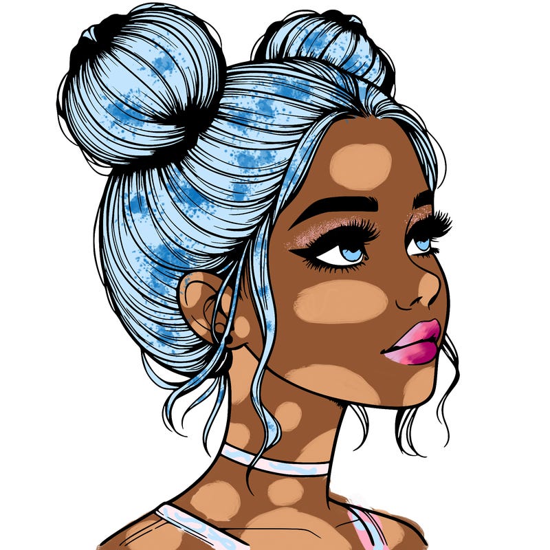 realistic girl with buns on the top of her head