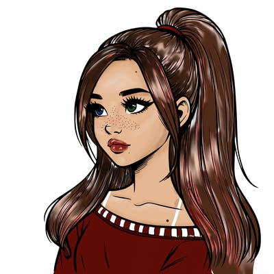 realistic girl with a high ponytail