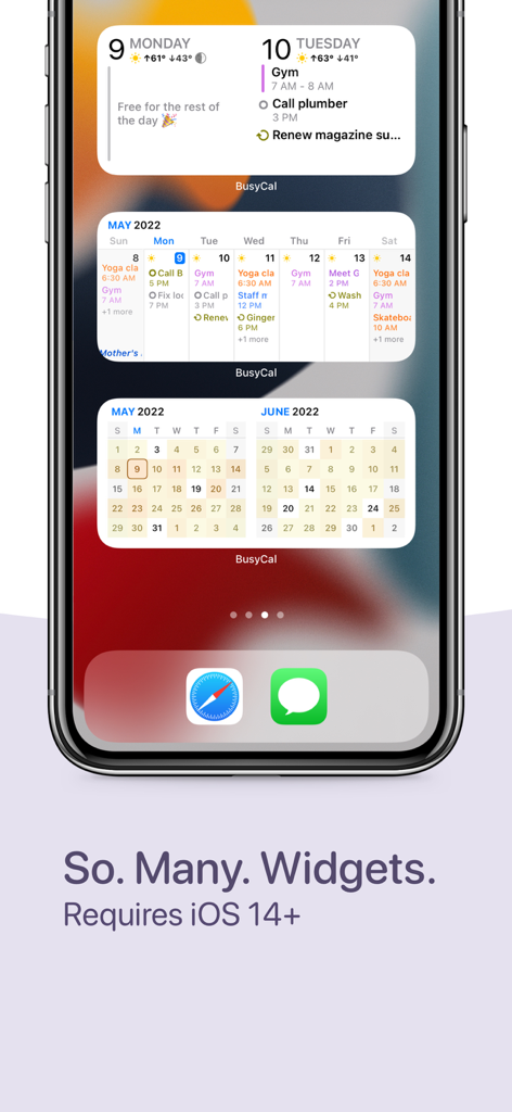 BusyCal calendar and task widgets for iPhone