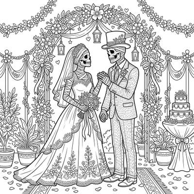 Step into a world where love transcends time with this extraordinary Bog Mummy Wedding coloring page. Featuring a beautifully detailed mummified couple celebrating their eternal union, it's a perfect blend of romance and gothic charm.