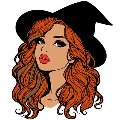 realistic witch girl with wavy hair and lips