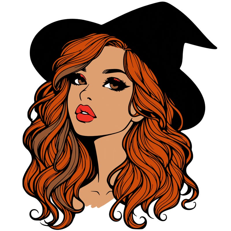 realistic witch girl with wavy hair and lips