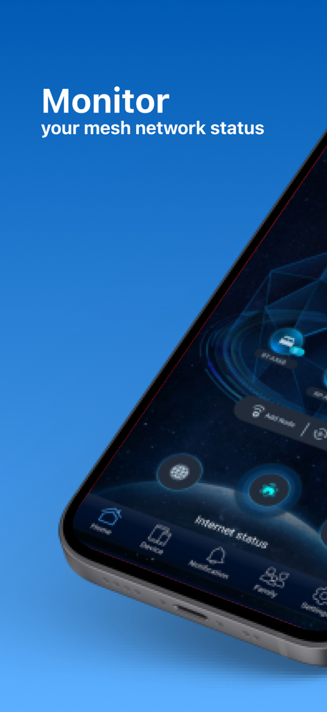 ASUS Router - Interfaccia dell'app ASUS Router su uno schermo di smartphone che mostra il monitoraggio dello stato della rete mesh