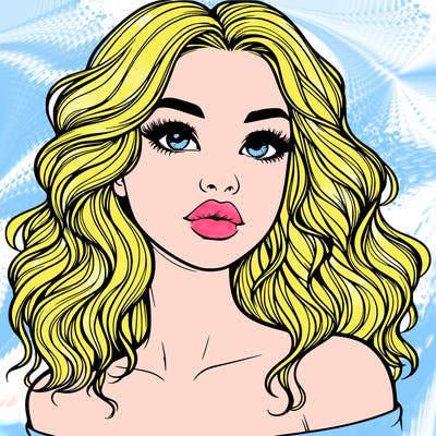 realistic girl with wavy hair and lips