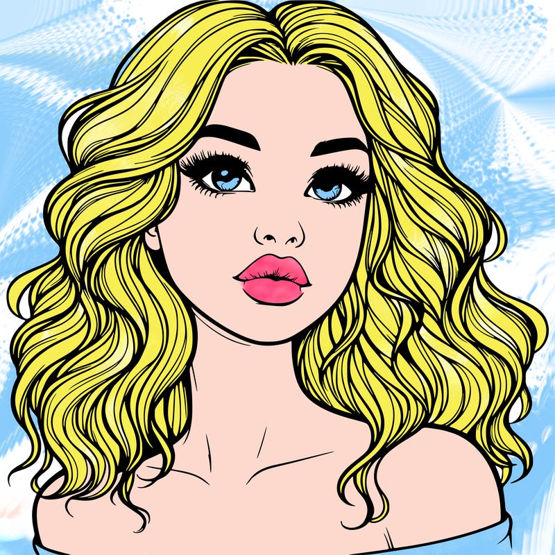realistic girl with wavy hair and lips
