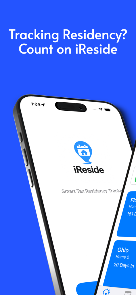 iReside - Residency Tracker - iReside app splash screen on iPhone for tracking tax residency
