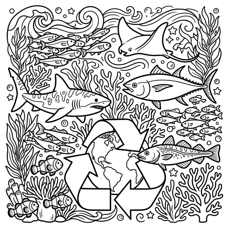 Explore the wonders of the deep blue with this captivating coloring page dedicated to saltwater fish and marine life. It's a perfect artistic tribute to ocean conservation for Earth Day, blending environmental awareness with creative fun.