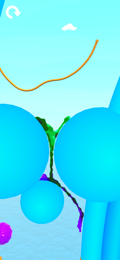 Pouring Master 3D - Colorful liquid flowing around blue spheres in the Pouring Master 3D physics puzzle game