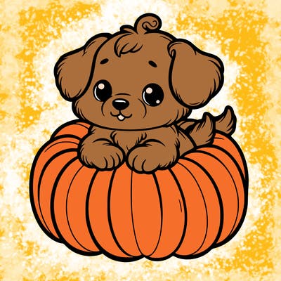 cute little puppy in a pumpkin