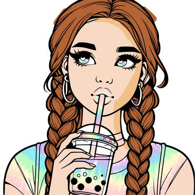 realistic girl with braided hair drinking boba