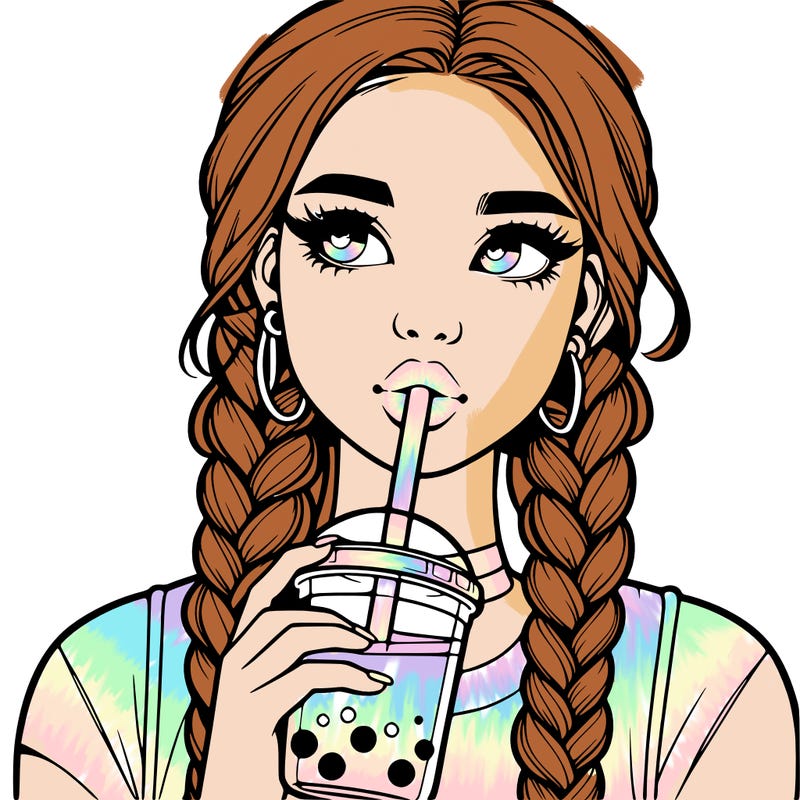 realistic girl with braided hair drinking boba