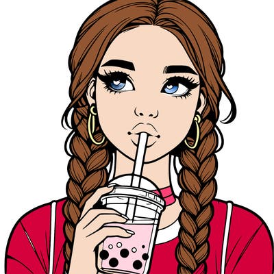 realistic girl with braided hair drinking boba