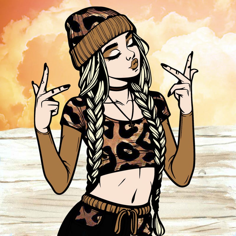 realistic teenage girl with braids and a beanie and crop top doing 🫶🏼