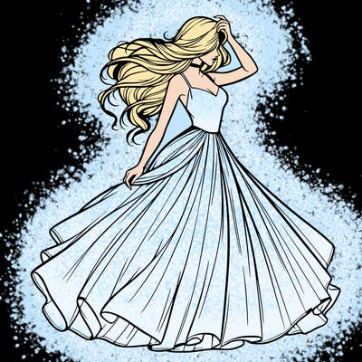 realistic woman with dress flowing in the wind